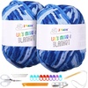 image:imageJ MARK Chunky Blanket Yarn for Knitting 437 yd 28 oz 800 g amp 42 x 42 inch BlanketBlanket Crochet Kit Blanket Yarn  Manual and Accessories IncludedBlue