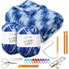 image:imageJ MARK Chunky Blanket Yarn for Knitting 437 yd 28 oz 800 g amp 42 x 42 inch BlanketBlanket Crochet Kit Blanket Yarn  Manual and Accessories IncludedBlue