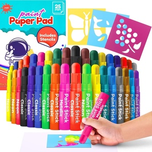 image:imageJ MARK Solid Tempera Paint Sticks Including Painting Book and Stencils Set of Washable Paint Sticks Crayons for Kids  Solid Paint Markers  36 Colors
